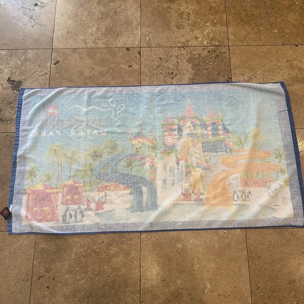 VTG Y2K Legoland Water Park Beach Towel Multicolor LEGO Slides Penguin 28x51 Kid